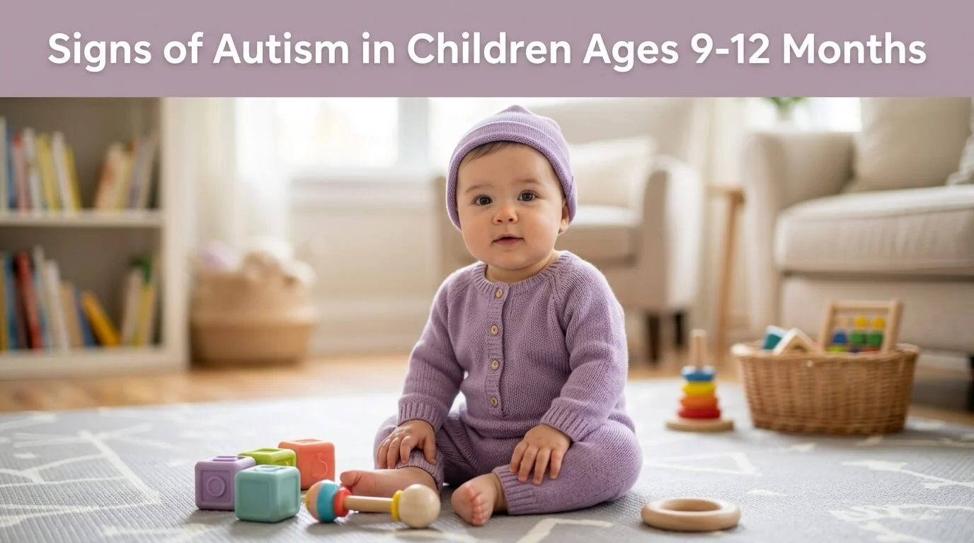 A baby sitting, showcasing signs of autism in children ages 9-12 months